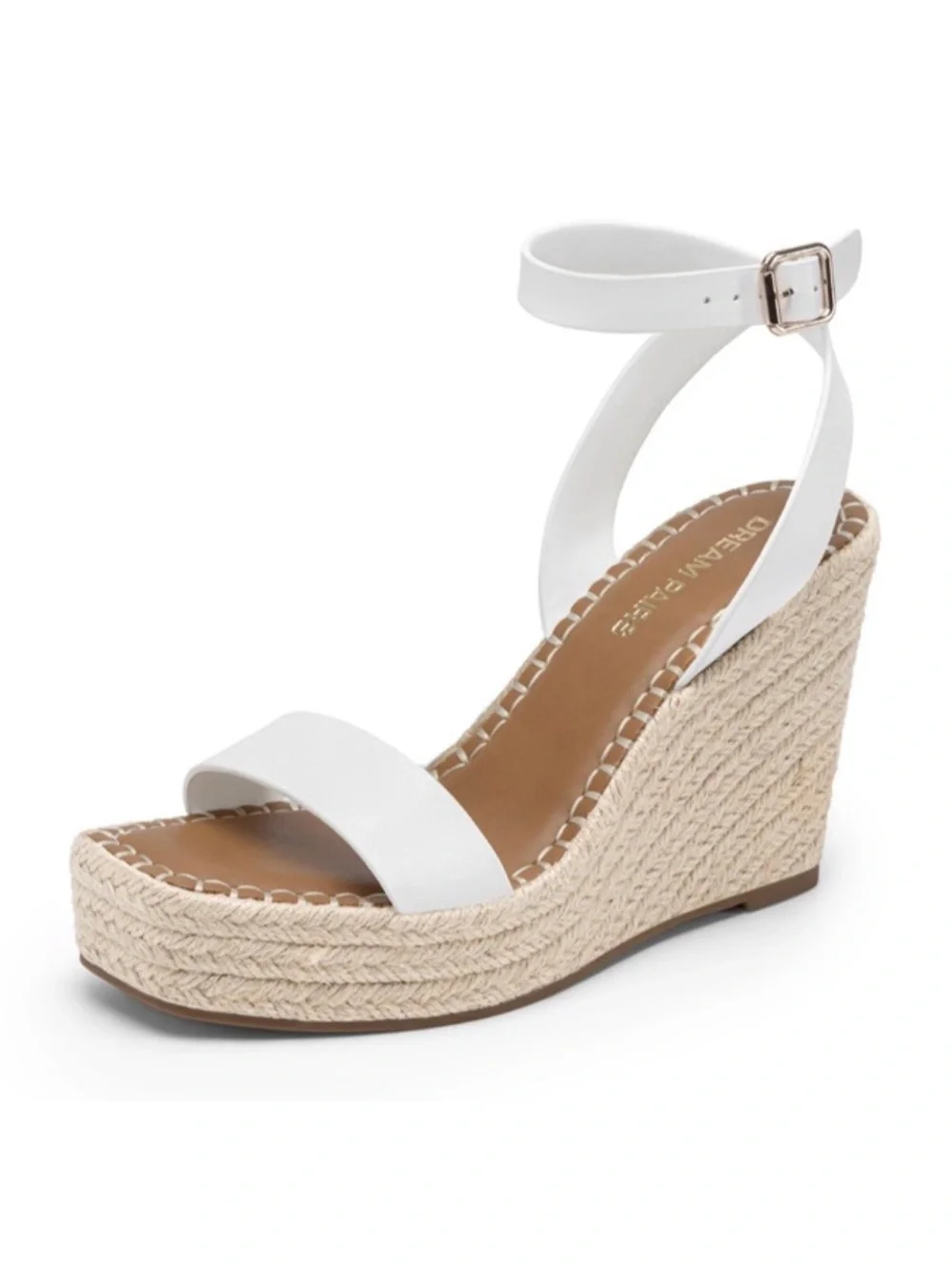 Dream Pairs Platform One Strap Espadrille Wedge Sandals in White - Sz 6